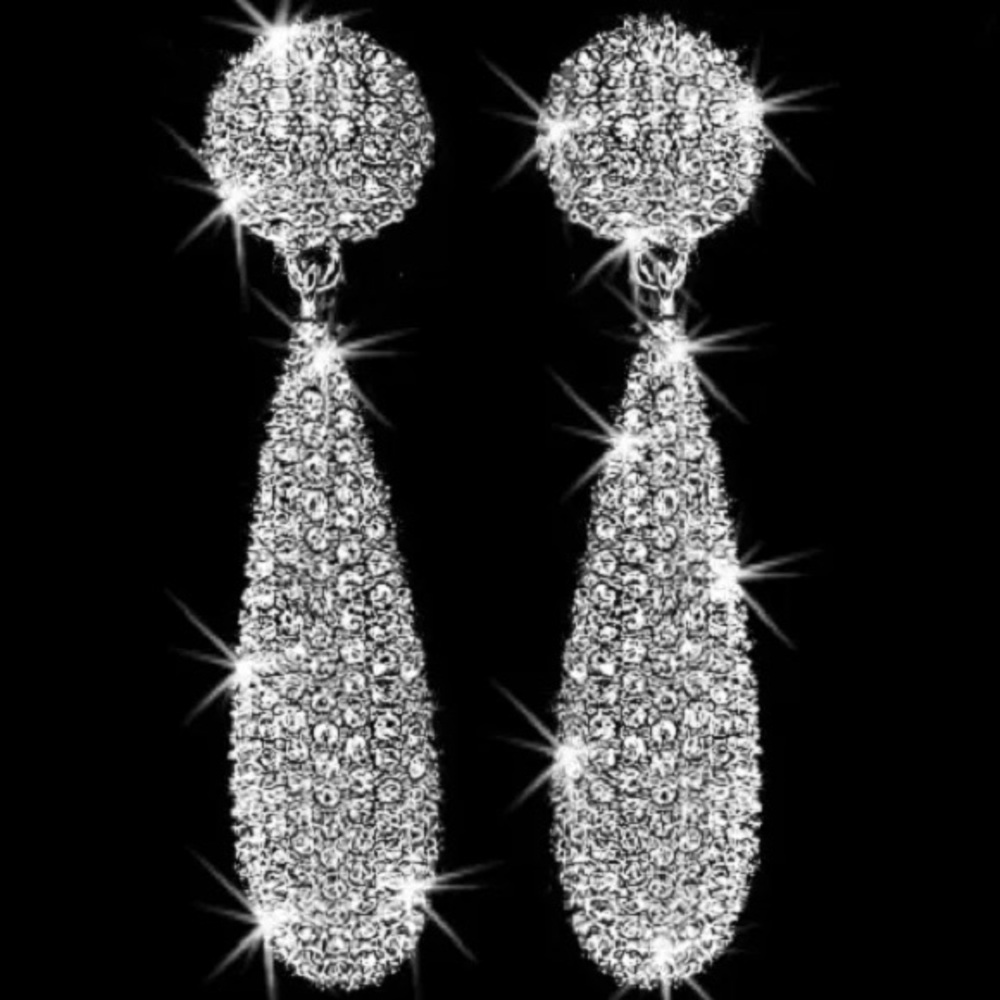 3" LONG Pave set Crystal cz Teardrop Chandelier Dangle drop Earrings Silver